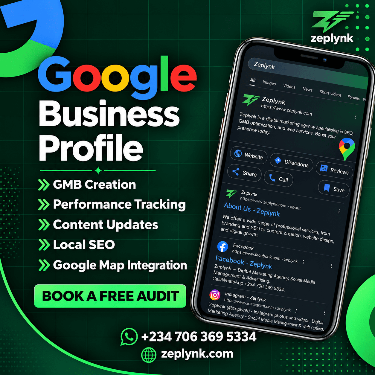 Zeplynk Google Business Profile management: profile setup, performance tracking, content updates and local SEO